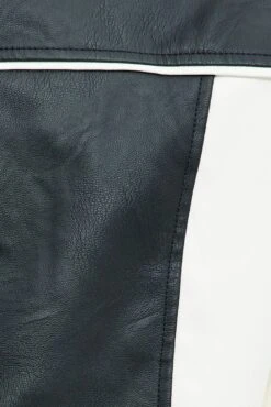 Black Jacket Colour Block Long Sleeve Zip Faux Leather -Modern Fashion Shop oj1485x 66w black 6