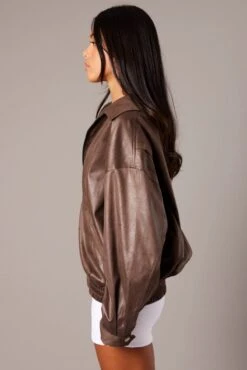 Brown Jacket Zip Long Sleeve -Modern Fashion Shop oj1671 33wb mocha 4