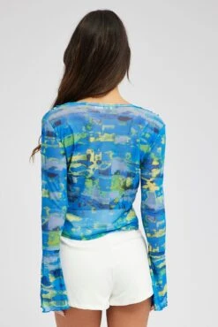 Blue Abstract Mesh Cardigan Long Sleeve -Modern Fashion Shop oj1693a 84w abstract 5