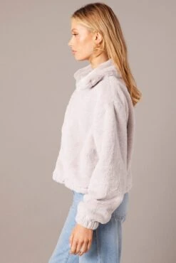 Grey Jacket Long Sleeve Faux Fur -Modern Fashion Shop oj1861 33wb grey 4