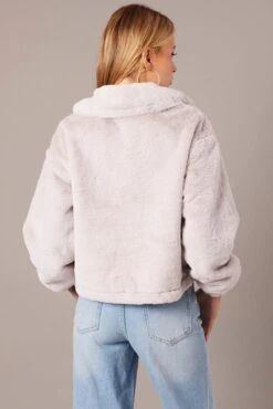 Grey Jacket Long Sleeve Faux Fur -Modern Fashion Shop oj1861 33wb grey 5