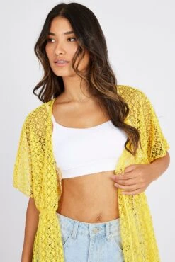 Yellow Crochet Cardigan Short Sleeve -Modern Fashion Shop oj2012 51wb yellow 3