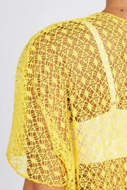 Yellow Crochet Cardigan Short Sleeve -Modern Fashion Shop oj2012 51wb yellow 6