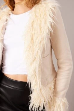 Beige Faux Fur Jacket Long Sleeves -Modern Fashion Shop oj5021 33w beige 6