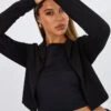 Black Crop Jacket 3/4 Sleeve 2 Black Crop Jacket 3/4 Sleeve -Modern Fashion Shop oj5675 34wb black 1