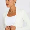 White Crop Jacket 3/4 Sleeve -Modern Fashion Shop oj5675 34wb white 1