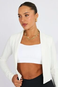 White Crop Jacket 3/4 Sleeve -Modern Fashion Shop oj5675 34wb white 3