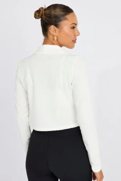 White Crop Jacket 3/4 Sleeve -Modern Fashion Shop oj5675 34wb white 5