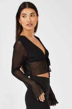 Black Tie Up Cardigan Long Sleeve -Modern Fashion Shop oj5680 84wb black 4