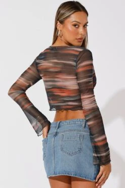 Orange Abstract Tie Up Cardigan Long Sleeve -Modern Fashion Shop oj5680b 84wb abstract 5