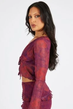 Red Floral Tie Up Cardigan Long Sleeve -Modern Fashion Shop oj5680x 84w floral 4