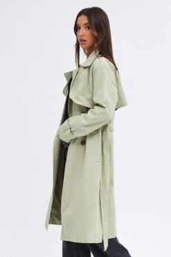 Green Trench Coat Long Sleeves Cotton -Modern Fashion Shop oj8010 66mb khaki 4