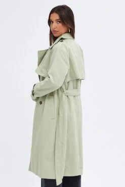Green Trench Coat Long Sleeves Cotton -Modern Fashion Shop oj8010 66mb khaki 5