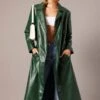 Green Trench Coat Long Sleeves Faux Leather -Modern Fashion Shop oj8013 66mb forest 1