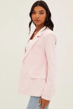 Pink Blazer Long Sleeve Single Breasted Linen Cotton -Modern Fashion Shop oj9028 34wb blush 3