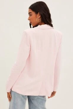 Pink Blazer Long Sleeve Single Breasted Linen Cotton -Modern Fashion Shop oj9028 34wb blush 4