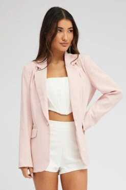 Pink Jacket Long Sleeve Collar Neck -Modern Fashion Shop oj9130a 33wb pale pink 3