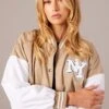 Beige Cropped Varsity Bomber Jacket -Modern Fashion Shop oj9131a 34mb beige 1