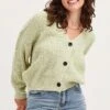 Green Knit Cardigan Long Sleeve Relaxed V-Neck