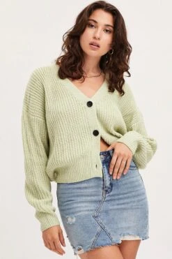 Green Knit Cardigan Long Sleeve Relaxed V-Neck -Modern Fashion Shop oversize cardigan green knit cardigan long sleeve relaxed v neck 32965141594305