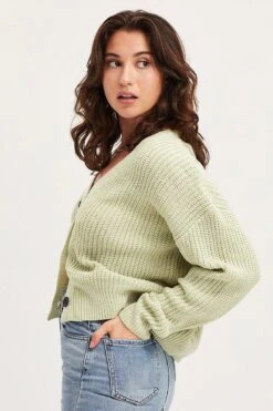 Green Knit Cardigan Long Sleeve Relaxed V-Neck -Modern Fashion Shop oversize cardigan green knit cardigan long sleeve relaxed v neck 32965141627073