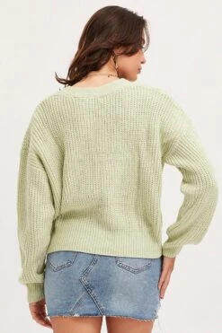 Green Knit Cardigan Long Sleeve Relaxed V-Neck -Modern Fashion Shop oversize cardigan green knit cardigan long sleeve relaxed v neck 32965141659841