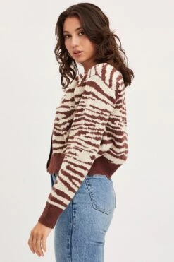Print Knit Cardigan Long Sleeve Crop -Modern Fashion Shop oversize cardigan print knit cardigan long sleeve crop 32967228850369