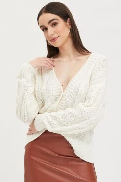 White Knit Cardigan Long Sleeve Relaxed Cable -Modern Fashion Shop oversize cardigan white knit cardigan long sleeve relaxed cable 32965140938945