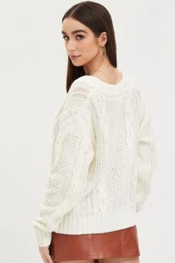 White Knit Cardigan Long Sleeve Relaxed Cable -Modern Fashion Shop oversize cardigan white knit cardigan long sleeve relaxed cable 32965141004481