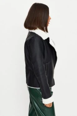 Black Hood Jacket Faux Leather -Modern Fashion Shop pu jacket black hood jacket faux leather 32966620709057