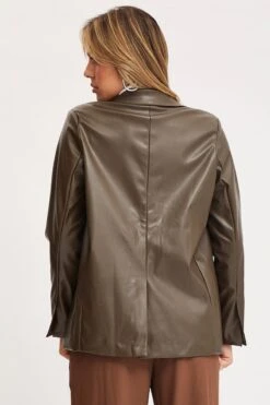 Brown Faux Leather Jacket Long Sleeve Oversized -Modern Fashion Shop pu jacket brown faux leather jacket long sleeve oversized 32966601048257