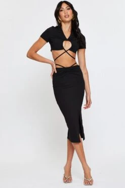 Black Ribbed Bodycon Midi Skirt -Modern Fashion Shop short mw bodycon black ribbed bodycon midi skirt 32966680379585