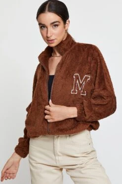 Beige Teddy Jacket Long Sleeve -Modern Fashion Shop singlet regular camel teddy jacket long sleeve 32966014009537