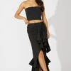 Black Midi Skirt Layered Ruffles