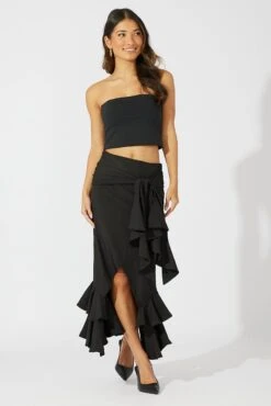 Black Midi Skirt Layered Ruffles -Modern Fashion Shop sk2252 34zb black 3
