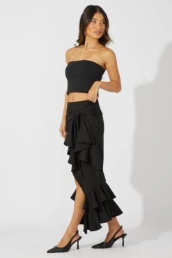 Black Midi Skirt Layered Ruffles -Modern Fashion Shop sk2252 34zb black 4
