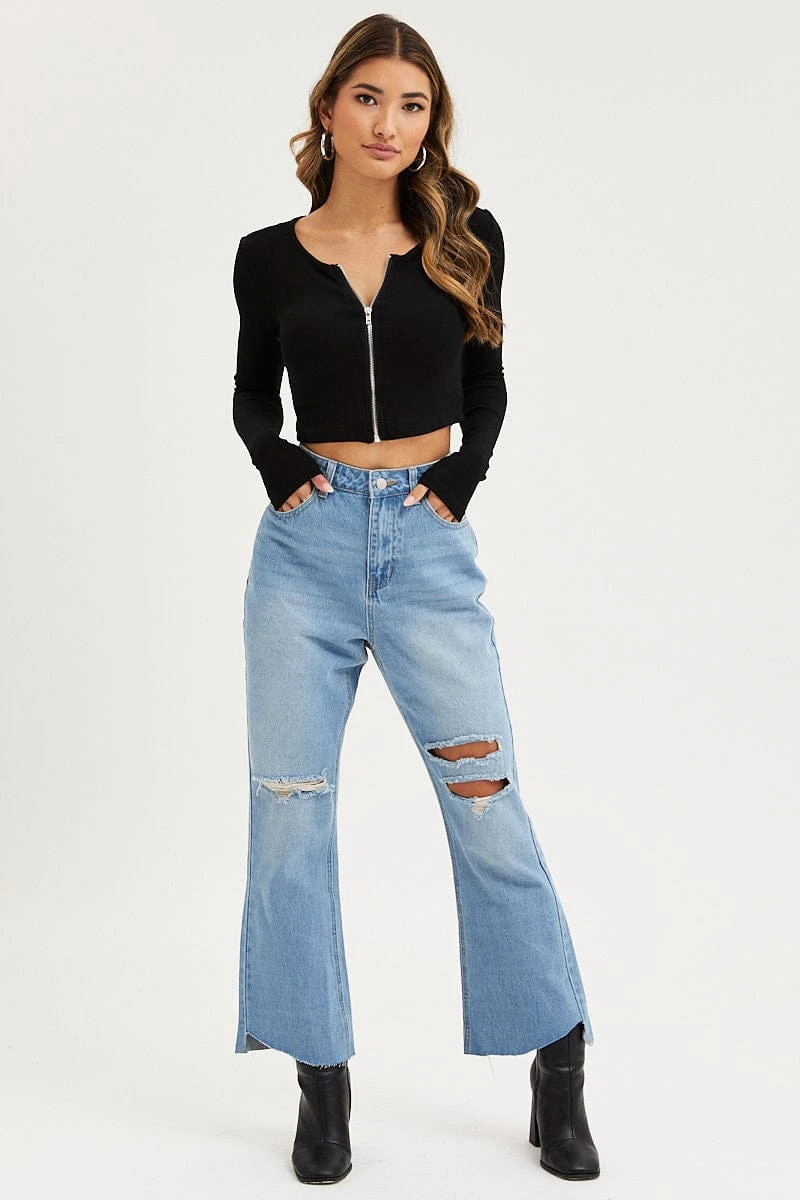 Blue Flare Denim Jeans Mid Rise 3 Blue Flare Denim Jeans Mid Rise