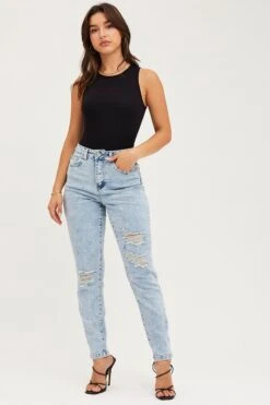Blue Skinny Denim Jeans High Rise -Modern Fashion Shop skinny jean blue skinny denim jeans high rise 32967348814017