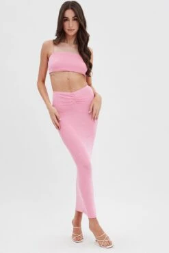 Pink Ruched Midi Skirt -Modern Fashion Shop sl12930x f3 pink 3