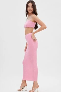 Pink Ruched Midi Skirt -Modern Fashion Shop sl12930x f3 pink 4