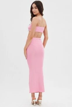 Pink Ruched Midi Skirt -Modern Fashion Shop sl12930x f3 pink 5