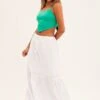 White Midi Skirt Tiered Textured Thin Tie Waist -Modern Fashion Shop sl1444 36nb white 1