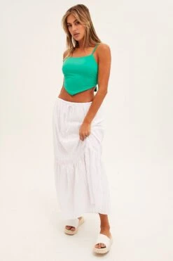 White Midi Skirt Tiered Textured Thin Tie Waist -Modern Fashion Shop sl1444 36nb white 3