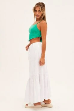 White Midi Skirt Tiered Textured Thin Tie Waist -Modern Fashion Shop sl1444 36nb white 4