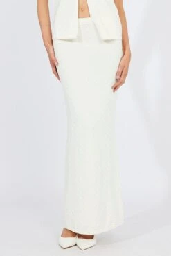 White Knit Skirt High Rise -Modern Fashion Shop sl3610x 40pb white 3