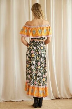 Boho Print High-Low Button Front Midi Skirt -Modern Fashion Shop sl5103x 81cb boho prt 5