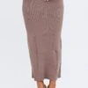 Brown Midi Skirt High Waisted A-line Ladder Knit