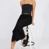 Black Midi Skirt Bodycon High Rise Rib Jersey -Modern Fashion Shop sl9148 84p black 1