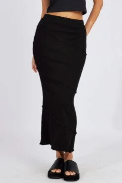 Black Midi Skirt Bodycon High Rise Rib Jersey -Modern Fashion Shop sl9148 84p black 3