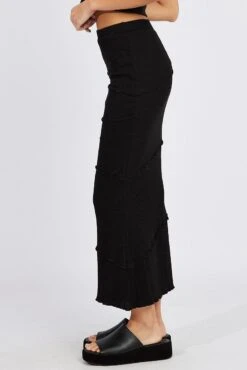 Black Midi Skirt Bodycon High Rise Rib Jersey -Modern Fashion Shop sl9148 84p black 4